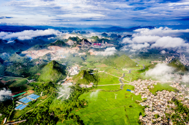 航拍中国广西玉林市兴业县乡村自然风光