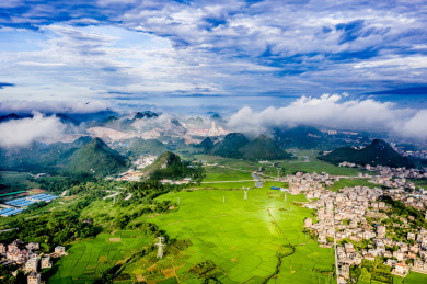 航拍中国广西玉林市兴业县乡村自然风光
