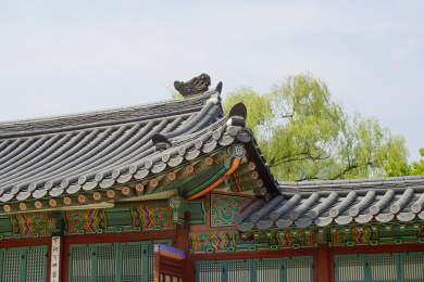 韩国景福宫缉敬堂屋顶及屋檐特写