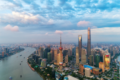 中国上海陆家嘴城市风光航拍