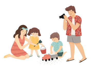 家庭亲子玩游戏一家人插画