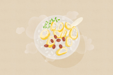 广东著名传统小吃艇仔粥的美食插画