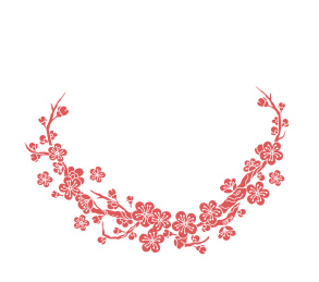 红色梅花组成的半圆形边框，白色背景