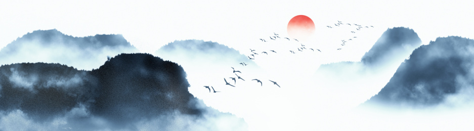 手绘中国风意境水墨山水风景画