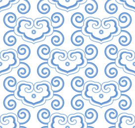 蓝色的线条如意形状，无缝的中国传统纹样背景