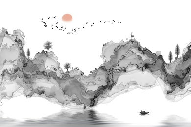 抽象的水墨线条意境山水装饰画