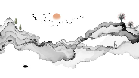 抽象的水墨线条意境山水装饰画