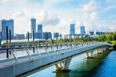 亚洲中国广东深圳市人才湿地公园星光大道人才桥景观