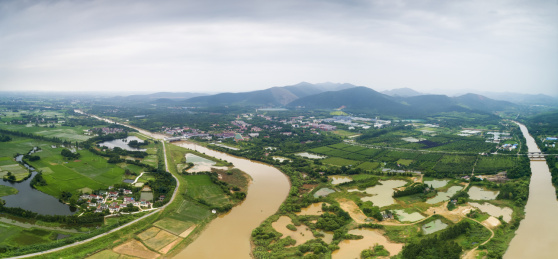 航拍中国上海市白茅岭夏季雨后风光