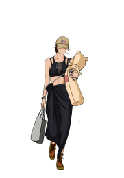 一个戴黑色鸭舌帽抱熊的女孩，夏日概念插画