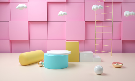 卡通风格彩色产品展台创意图