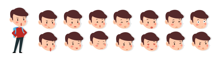 Expression Vector Map男孩学生有趣表情矢量图