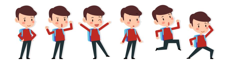 Dynamic Cartoon Vector Map of Lovely Backpack Boys背书包可爱男孩动态卡通矢量图