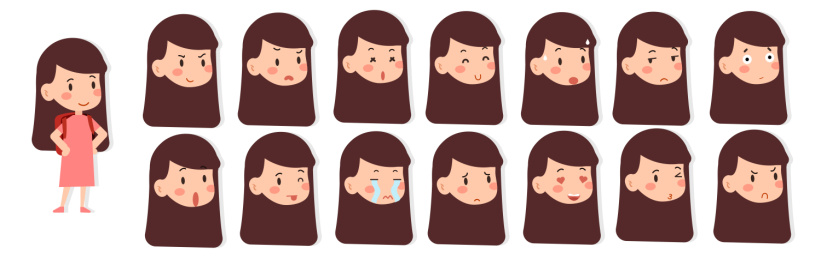 Dynamic Cartoon Vector Map of Cute Long Hair Girl with Backpack背书包可爱长发女孩动态卡通矢量图