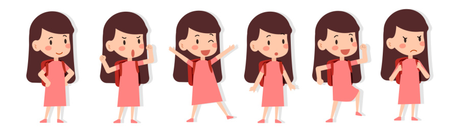 Dynamic Cartoon Vector Map of Lovely Girls in Backpacks背书包可爱女孩动态卡通矢量图