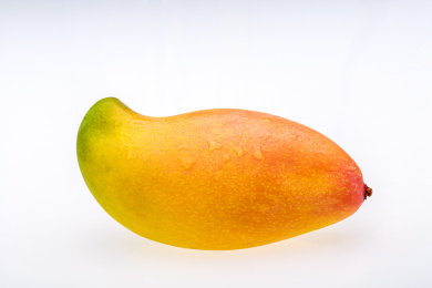 一个新鲜的象牙芒果在白色背景上