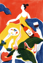 热爱享受生活的女性背影插画