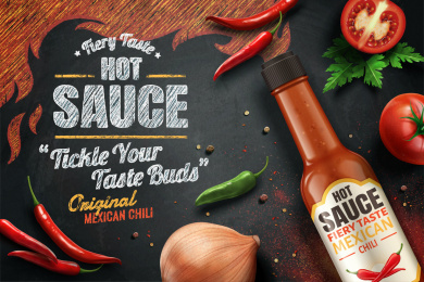 辣椒酱广告与黑板背景