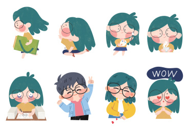 绿头发的小女孩儿在努力的画画，还有插画师男朋友