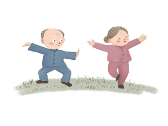 退休老人在广场练习太极拳