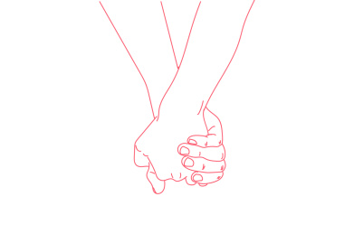 情侣手牵手十指相扣简易矢量线稿插画