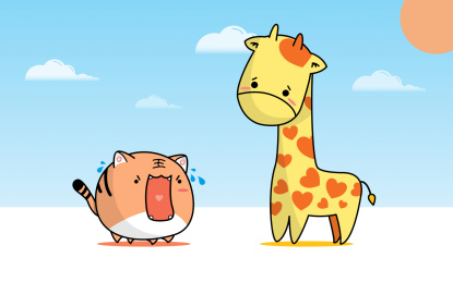 超萌小老虎蜜汁自信挑战呆萌长颈鹿