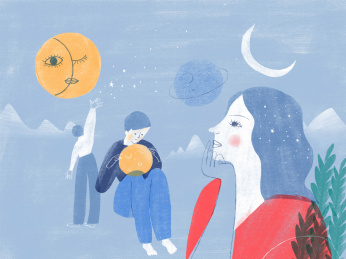 心怀梦想的人们仰望星空插画