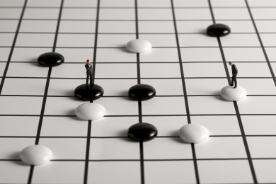 微缩摄影围棋棋盘博弈对弈抽象黑白格子对抗