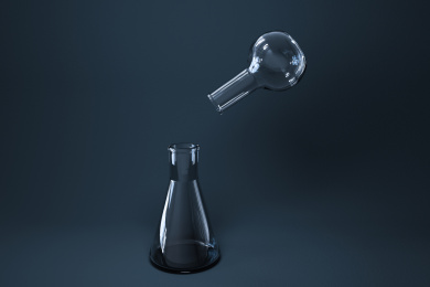 实验室的化学仪器器皿，三维渲染