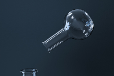 实验室的化学仪器器皿，三维渲染