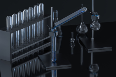 实验室的化学仪器器皿，三维渲染