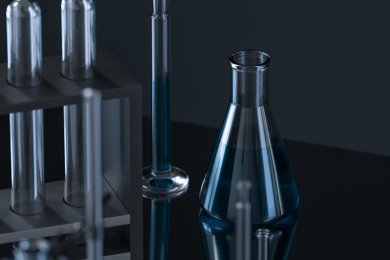 实验室的化学仪器器皿，三维渲染