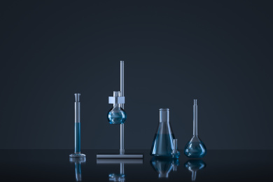实验室的化学仪器器皿，三维渲染
