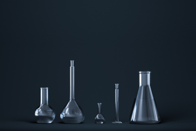 实验室的化学仪器器皿，三维渲染
