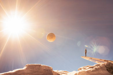微缩摄影科幻火星耀光人星球童话插图执行任务太阳能源探索宇宙
