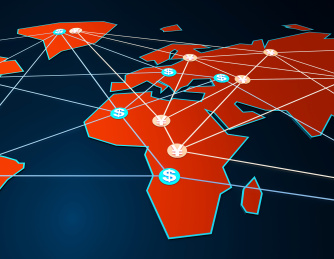 金融网络信息通讯，电子金融，世界连线与货币符号，人民币与美元