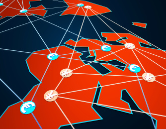 金融网络信息通讯，电子金融，世界连线与货币符号，人民币与欧元