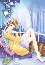 阳台上的黄衣少女