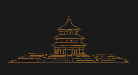 天坛祈年殿涂鸦风格矢量插画设计素材