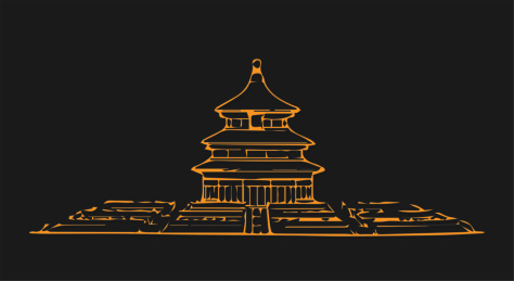 天坛祈年殿涂鸦风格矢量插画设计素材