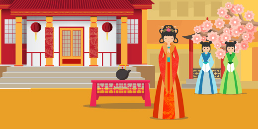 古代宫殿花园中的贵妃和宫女