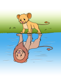 幼狮在河边照镜子希望看到自己未来的样子