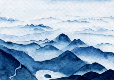 手绘水彩插画 中国风山水写意画