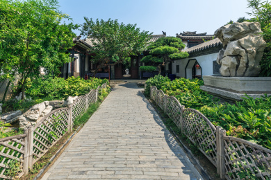 中国山东省潍坊市十笏园内的园林景观
