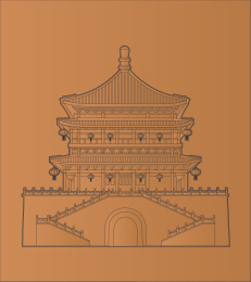 西安钟鼓楼地标建筑矢量插画设计素材