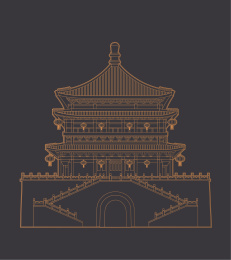 西安钟鼓楼地标建筑矢量插画设计素材