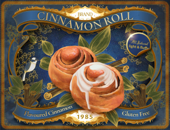 复古炼乳肉桂卷广告与线条风背景