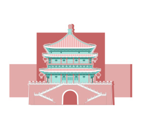 西安钟鼓楼地标建筑矢量插画设计素材