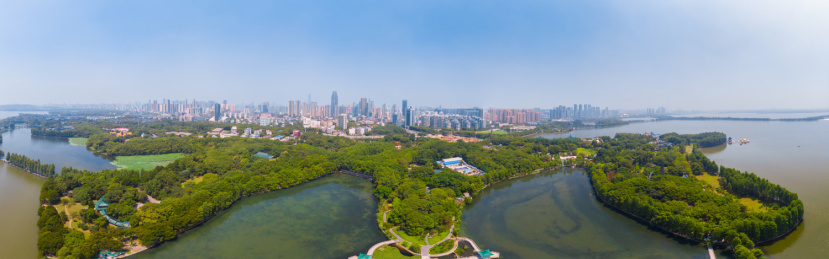 武汉东湖风景区夏日航拍风光
