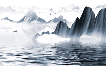 手绘中国风意境水墨山水风景画